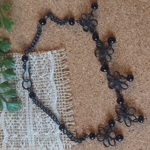 B960 Black Beaded Flower Anklet Bracelet